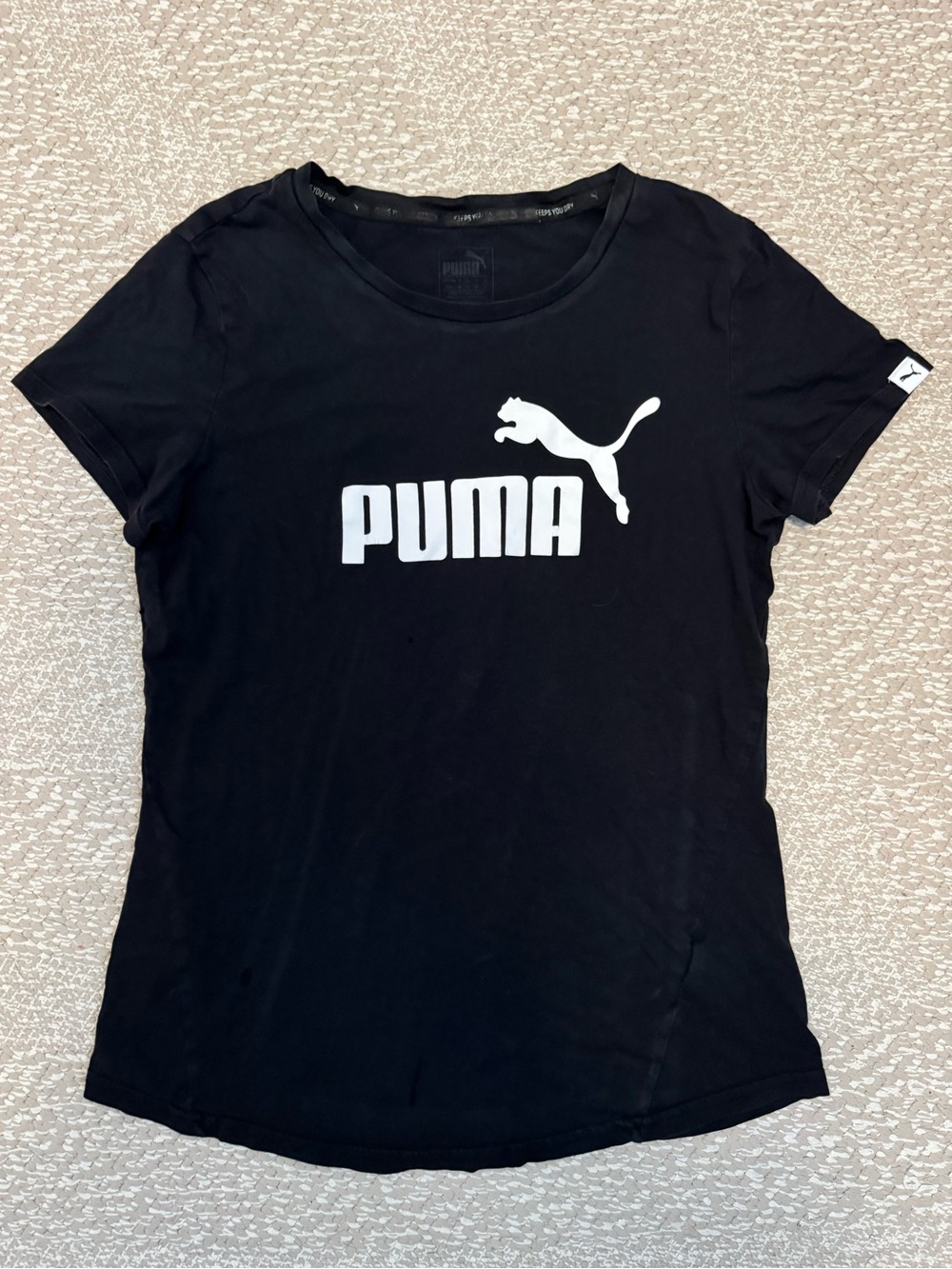 Puma Black Short-Sleeve Logo Tee with White Puma Print Size M